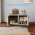 2 Doors Shoe Storage Bench - 2 Side Door Hidden Furniture Cabinet with Storage, Waterproof Entryway Bench with Seat for Indoor Outdoor, Outdoor Shoe Storage for Hallway, Grey