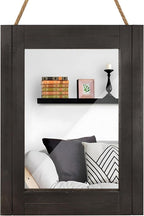 Rectangle Wall Mirror for Bathroom, Distressed White Wood Decor with Hanging Rope for Rustic Home Decor, Vanity, Living Room 12"×16"（Black）
