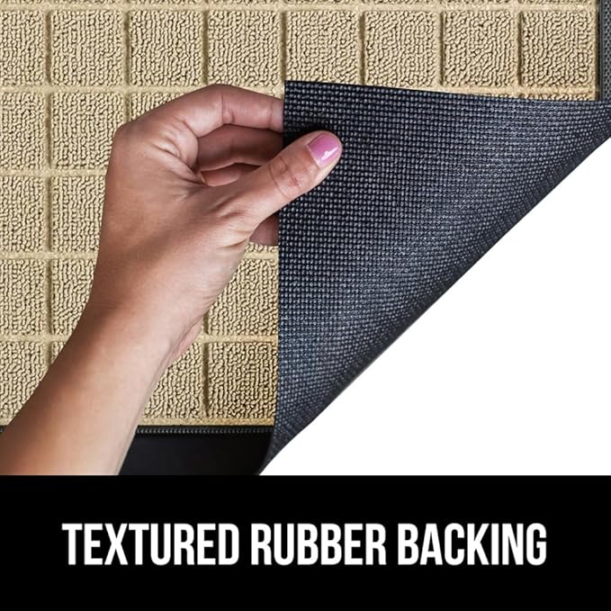 GORILLA GRIP 100% Waterproof All-Season WeatherMax Doormat US Designed Natural Rubber, Stain and Fade Resistant, Low Profile Indoor Outdoor Door Mats, Easy Clean Patio Mat, 23x35, Taupe Grid