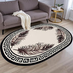 Light Beige Tan Black Greek Key Pattern Bordered Large Rugs for Living Room Bedroom Dining Room Machine Washable Non Skid Soft Area Rug 9x12 Nursery Dorm Guestroom Minimalist Oval Floor Mats Carpet