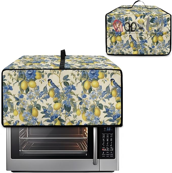 Lemon Floral Robin Bird Print Microwave Oven Dust Cover Heavy Duty Microwave Oven Grill Cover Dustproof Kitchen Machine Covers Case Protections for Toaster Oven, M