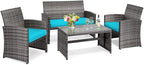 Tangkula 4 PCS Wicker Patio Conversation Set, Outdoor Rattan Sofas