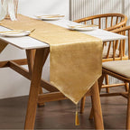 BALCONY & FALCON Gold Table Runner Lustrous Linen 14"x95" Water Resistant Washable Vintage Rustic Tassels Runner for Table, Dining, Party, Wedding, Birthday, Easter, Thanksgiving, Christmas Décor