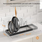 PanPanPal Pots and Pans Organizer under Cabinet, Expandable Pot Lid Organizer Holder with 12 Adjustable Compartment, Pan Organizers inside Cabinet for Lids, Bakeware, Kitchen Storage Pot Rack, Black