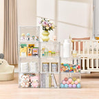 Freebat Stackable Storage Organizers, Clear Acrylic Display Case, 9-Pack Acrylic Boxes with Lids, Clear Storage Containers Storage for Handbags, Collectibles & Figures