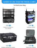 Grand Fusion Stow-N-Go Packing Organizer for Luggage, Portable Hanging Travel Shelves, Carry-On Closet, Hanging Packing Cubes, Collapsible Carry-On Organizer for Cruises & Hotels. Black - XL