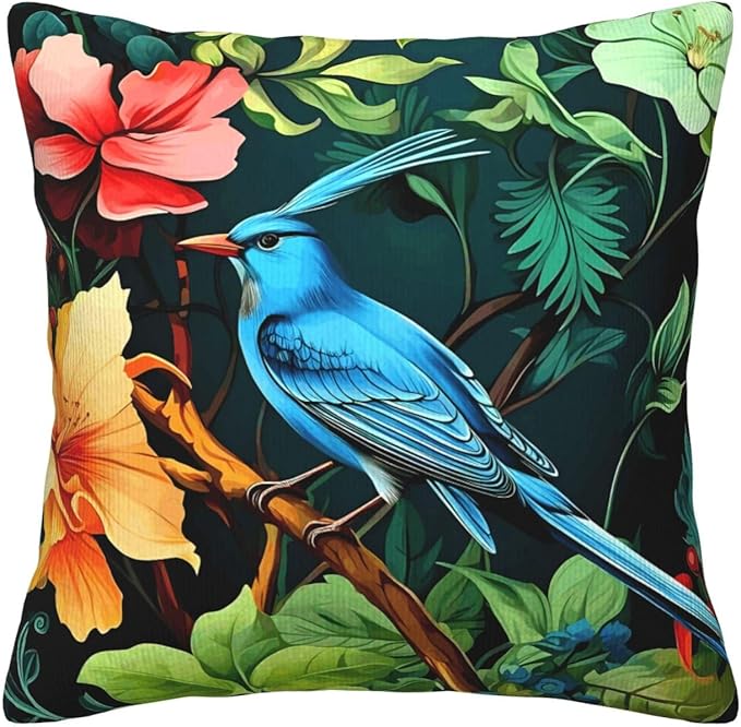 William Morris Bluebird and Flowers Design 18x18 inches Throw Pillow Covers Square Pillowcases Decor for Bed Couch Sofa Living Room Cushion Covers