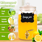 Drink Dispensers for Parties 1 Gallon, Bevarage Dispenser with Stand,Glass Drink Dispenser With Stainless Steel Spigot + Marker & Chalkboard, Ideal for Lemonade,Juice, Tea, and Party Drinks