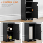 Lomojo Small Bathroom Storage Cabinet, Toilet CabinetFreestanding Bathroom Organizer for Small Spaces, Narrow Toilet Paper Corner Floor with Door and Shelves,Black