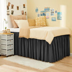 RIMELA Dorm Bed Skirt Twin XL 32 Inch Drop, Easy to Install Extra Long Wrap Around Elastic Dust Ruffle, Dark Grey Bedskirt Solid Silky Fabric Machine Washable (Twin XL 80“L x 39”W & Twin 75“L x 39”W)