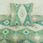 The HomeCentric King/Queen/Twin Green Designer King 90"x18" Bed Runner Without Pillow Cover, Aztec, Jute Embroidery, Quilted, Tassels, Jute, Moroccan & Tribal Bed Scarf Cotton Fabric - Chantico