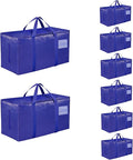 8 Pack-Extra Large Heavy Duty Moving Bags - Waterproof Storage Totes with Handles & Zippers, Foldable for College Dorm, Storage (Blue)