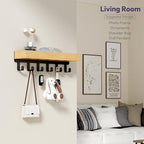 SWTYMIKI Key Holder Wall Mount-Wooden Key Hooks for Wall with Mail Organizer & 6Hooks, 2Installation Ways Key Hanger, Key Rack with Shelf for Entryway Living Room Bedroom Home Decor Wood+Black