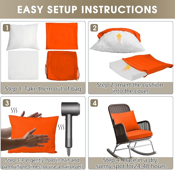 Outdoor Seat Cushion Set 19 x 19 In, Water-Resistant & Fade-Resistan, Patio Furniture Cushions with Removable Cover Deep Seat & Back Cushion with Handle and Adjustable Straps for Chair Sofa,2PC