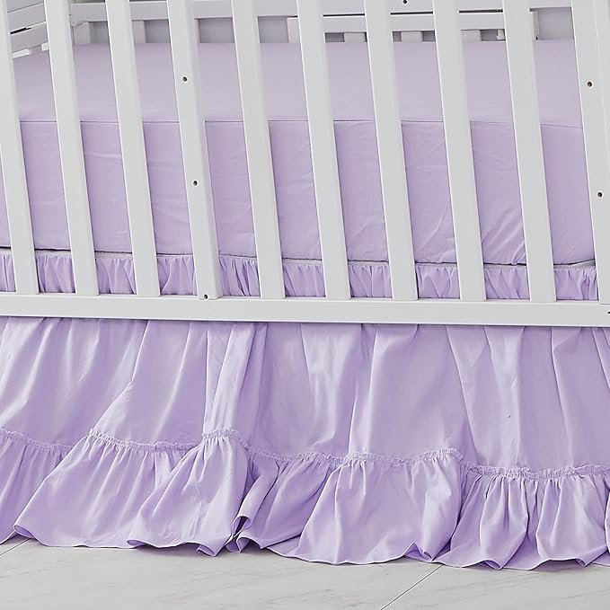 Brandream Crib Bed Skirt for Baby Girls Boys Purple Boho Bohemian Solid Cotton Toddler Bedskirt Farmhouse Chic Ruffle
