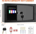 72 Keys Key Lock Box Wall Mount with 72 Numbered Hooks and 72 Colored Key Tags, Key Cabinet with Key Return Drop Slot, Key Storage Box for Home Hotel Office