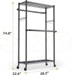 HOKEEPER Clothes Racks 400 LBS Heavy Duty Clothing Racks for Hanging Clothes Adjustable Coat Rack with Wheels & Hooks Freestanding Wire Garment Rack Portable Closet Wardrobe 74.8''H*38.2" W