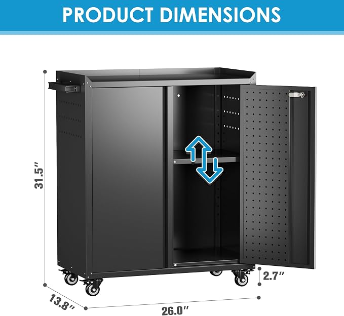 SUXXAN Storage Cabinet with Wheels and Pegboard, Rolling Garage Storage Cabinet