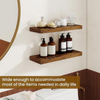 Dreamland Floating Shelves, 20Inch Rustic Wooden Wall Shelves for Bathroom|Bedroom|Kitchen, 2 Pack Deep Wall Mounted Book Shelf, Wood Storage Display Shelf for Home Decor, Rustic Brown