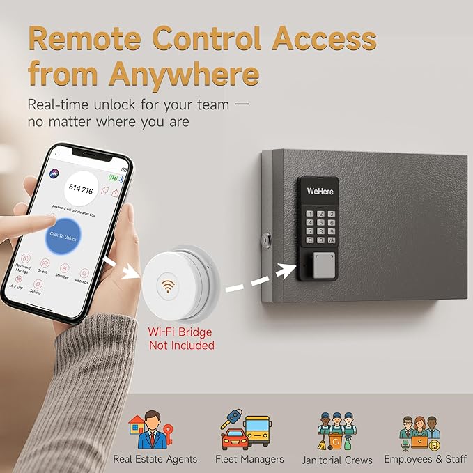 24 Key Lock Box Wall Mount, APP Bluetooth/One Time Password Share/Wi-Fi Remote, Smart Key Cabinet, Key Organizer box, Access Log Tracking Key Management System Apartment, Hotel, Office, House