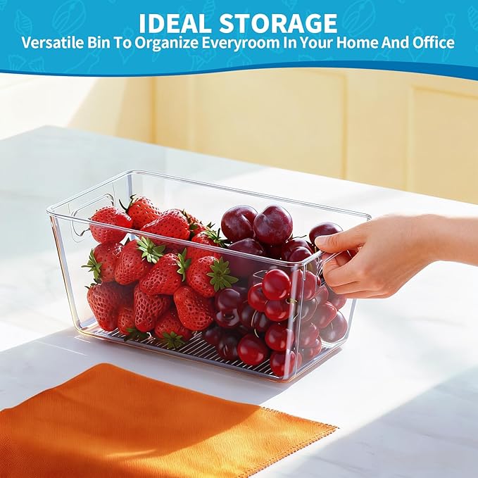 6 Pack Clear Pantry Organizer Bins, Fridge Organiser Set, Plastic Containers with Handle,Home Organization Must Haves for Kitchen,Freezer,Cabinet,Closet,Bathroom Under Sink Storage