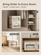 Homsorout Large Closet Storage Organizer - Clothes Storage Bins with Handles & Window, Collapsible Decorative Boxes with Lids, Fabric Containers for Living Room, Dorm, 5 Pack, Beige