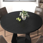 IBF Black Round Dining Table for 4-6, 47 Inch Kitchen Table