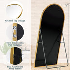 Full Length Mirror with Stand, 76"x44" Arched Full Body Mirror, Large Stand Up Mirrors, Aluminum Frame Floor Standing Mirrors, Freestanding Hanging Leaning Mounted for Bedroom Living Room, Gold