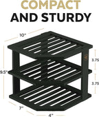 Black Plate Organizer for Cabinet - 3 Tier Bamboo Corner Cabinet Organizer Shelf for Plates Bowls Mugs Cups, Kitchen Cabinet Organizer, Cabinet Shelf Organizer, Countertop Rack, 10 x 10 x 9.5 Inch