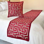 The HomeCentric King/Queen/Twin Red Decorative King 90"x18" Bed Runner with Pillow Cover, Maze Bed Scarf on Velvet Fabric - Path