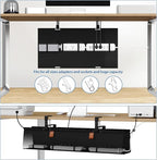 Zilink No Drill Under Desk Cable Management Tray 30" Cord Organizer for Table Clamp/Screw Mount Desk Cable Management Sturdy Waterproof Fabric Cord Hiders for Office, Home