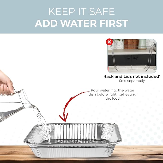 Alpha Living 6 Pack Refill Kit - Disposable Chafing Dish Buffet Set, Welded Body Food Warmers for Parties, Fuel Cans, Half Size Pans, Warming Trays