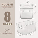 Hudgan Set of 8 Clear Plastic Storage Bins, 8 Large Storage Containers for Pantry Organizers, Home Edit, Kitchen Cabinet, Refrigerator, Under Sink Organization, Bathroom, Office