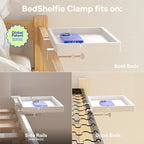 BedShelfie Wood Bedside Shelf for Bunk Bed & Top Bunk, College Dorm Room Essentials, Loft Nightstand, Floating Bed Side Table Tray Storage, Dorm Room Decor By Smallish - (DormEssential Wood, White)