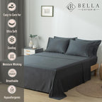Bella Coterie 7 Piece Luxury Bamboo Viscose Split King Size Sheet Set | 2 Fitted Sheets for Adjustable Beds | 100% Organically Grown | Cooling for Hot Sleepers | 4 Pillowcases [Charcoal Grey]