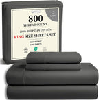 100% Cotton Sheets King Size Sheets Set with Fitted Sheet & Pillowcase Sets, 800 Thread Count Sateen Weave 4 piece Deep Pocket King Sheet Set, Soft & Comfy Naturally Cool Luxury Bedding- Charcoal