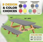 RNOONY Vinyl Fitted Picnic Table Cover with Bench Covers and Bag,8ft Outdoor Waterproof Picnic Tablecloth with Elastic Edges, 96x30 Inches 3 Pcs Set (Black Checkered)