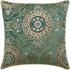 The HomeCentric King/Queen/Twin Teal Decorative CA King 86"x18" Bed Runner Without Pillow Cover, Art Deco, Floral, Tassels & Velvet Bed Scarf on Velvet Fabric - Ahmet