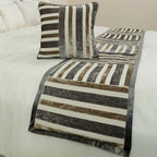 The HomeCentric King/Queen/Twin Beige & Grey Decorative CA King 86"x18" Bed Runner with Pillow Cover, Patchwork Bed Scarf on Velvet Fabric - Striation