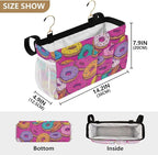 Bedside Caddy Hanging Bunk Bed Caddy Bed Organizer Hanging Pocket with 2 Hooks Bedside Storage Organizer Pocket Bag Holder Cute Donuts Colorful