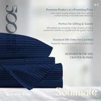 Mayfair Linen 100% Cotton Striped Sheets Twin Size Bed Set - 500 Thread Count Damask Sheets Twin Size 3 PC Set (Navy Blue Stripe), Soft, Cooling, Sateen Hotel-Quality 16" Deep Pocket Cotton Bedsheet