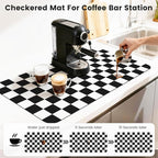 17" x 32" Checkered Dish Drying Mat for Kitchen Counter, Absorbent Coffee Bar Mat for Espresso Machine Coffee Countertops Accessories, Black