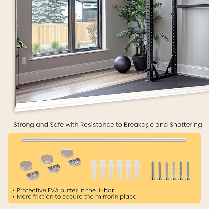 Home Gym Mirror, Set of 2Pcs 48″×30″ Large Gym Mirrors, Tempered Glass Full Length Wall Mirrors, Full Body Mirror for Bedroom, Wall Mounted Mirror for Gym, Bedroom, Door