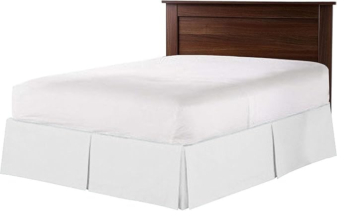 Bed Skirt - 100% Cotton 800 Thread Count Box Pleated Bed Skirt - Luxury Pleated Dust Ruffle, Hotel Quality Modern Bed Skirt, Easy Fit with 12 Inch Tailored Drop, King XL, White