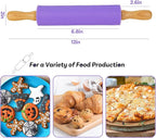Koogel Rolling Pin for Baking, 12 Inch Non-Stick Silicone Surface, Wooden Handle Rolling Pin for Baking Pies, Pastry, Cookies, Kitchen Essential