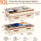 Dolicer 2 Pack Under Bed Storage with Wheels, 6in-10in Height Adjustable Underbed Storage Containers, 92L XXXL Under Bed Drawers Rolling Bin with Clear Lids for Dorm Shoes Clothes Organizers(Beige)