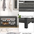 FOLUBAN Entryway Bench with Shoe Storage, Vintage End of Bed Bench, Rustic Wooden Entry Bench for Hallway Front Door Entrance, Industrial Indoor Bench for Bedroom Living Room, Dark Gray, 47 Inch