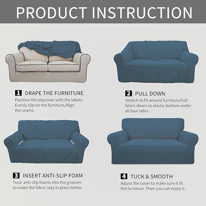 Easy-Going Stretch Chair Sofa Slipcover 1-Piece Couch Sofa Cover Furniture Protector Soft with Elastic Bottom for Kids, Pet. Spandex Jacquard Fabric Small Checks (Chair, Bluestone)
