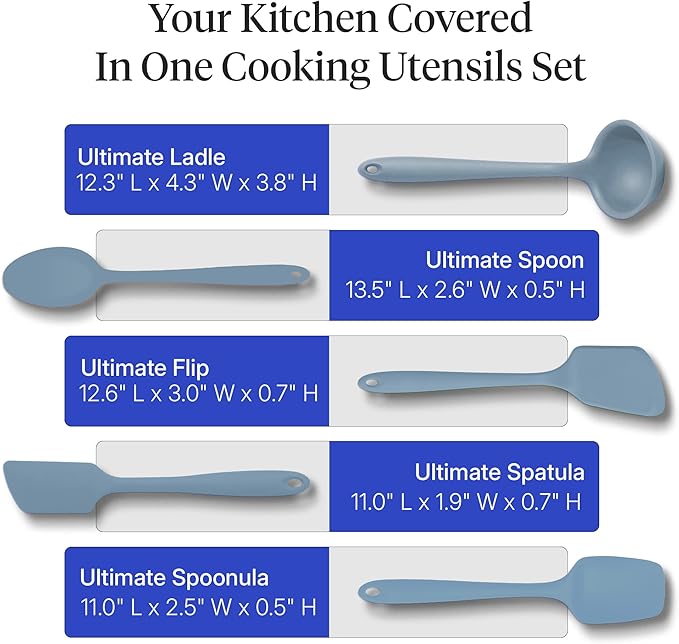 GIR: Get It Right 5-Piece Silicone Ultimate Kitchen utensils set - Ladle, Spatula, Flip, Spoon & Spoonula - Non toxic cooking utensils for Nonstick Cookware, Cooking and Baking - Slate