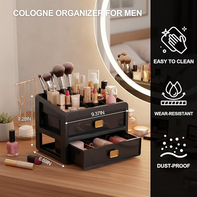Cologne Organizer for Men,Cologne Stand with 2 Drawer,Nightstand Organizer,Cologne Shelf,Dresser Drawer Organizers,Organizador de Perfumes,Perfume Stand Organizer for Bedroom,Three Layer